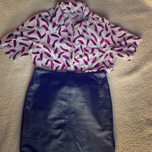 Chili Pepper Print Bowling shirt & Leather Skirt